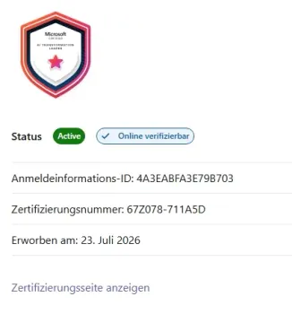 Zertifikat Microsoft Certified: AI Transformation Leader